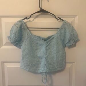 Light Blue Eyelet Women Top